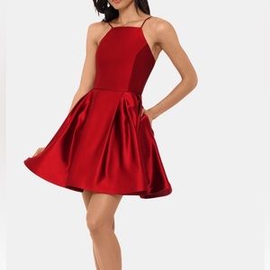 Betsy & Adam Satin Fit & Flare Dress in red size 6.